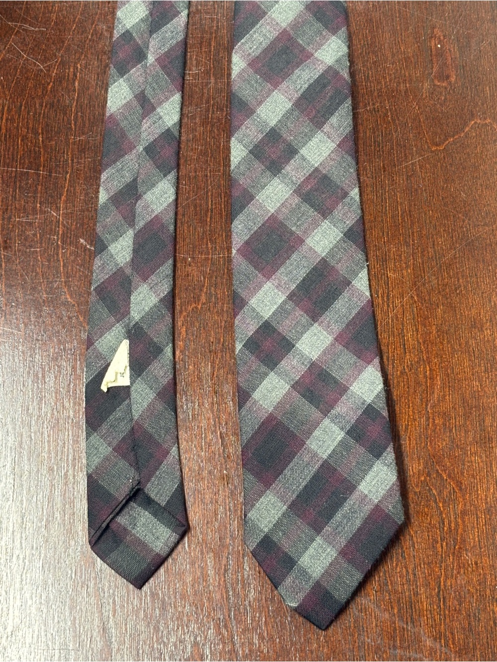 Vintage Plaid Necktie in Gray and Burgundy